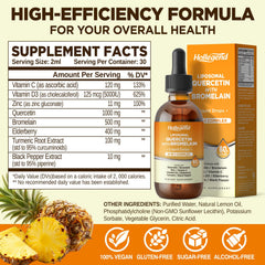 HOLLEGEND quercetin bromelain drops dispense close-up for precise dosing.
