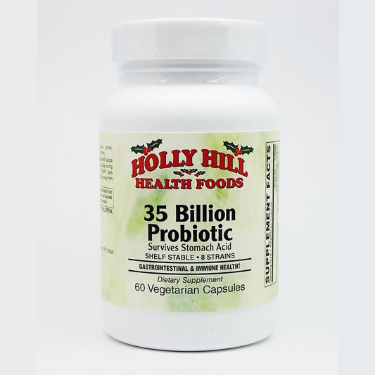 Holly Hill 35 Billion Probiotic bottle; supports daily gut balance.