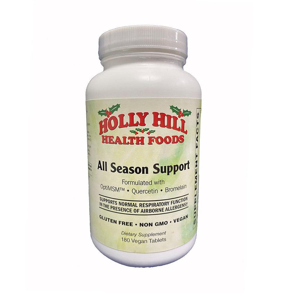 Holly Hill Health Foods All Season Support bottle front view for seasonal comfort.