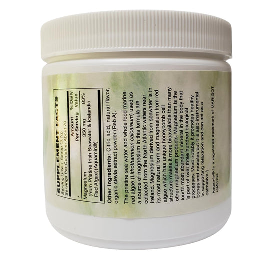 Holly Hill Health Foods magnesium powder jar side view with scoop for easy daily mix