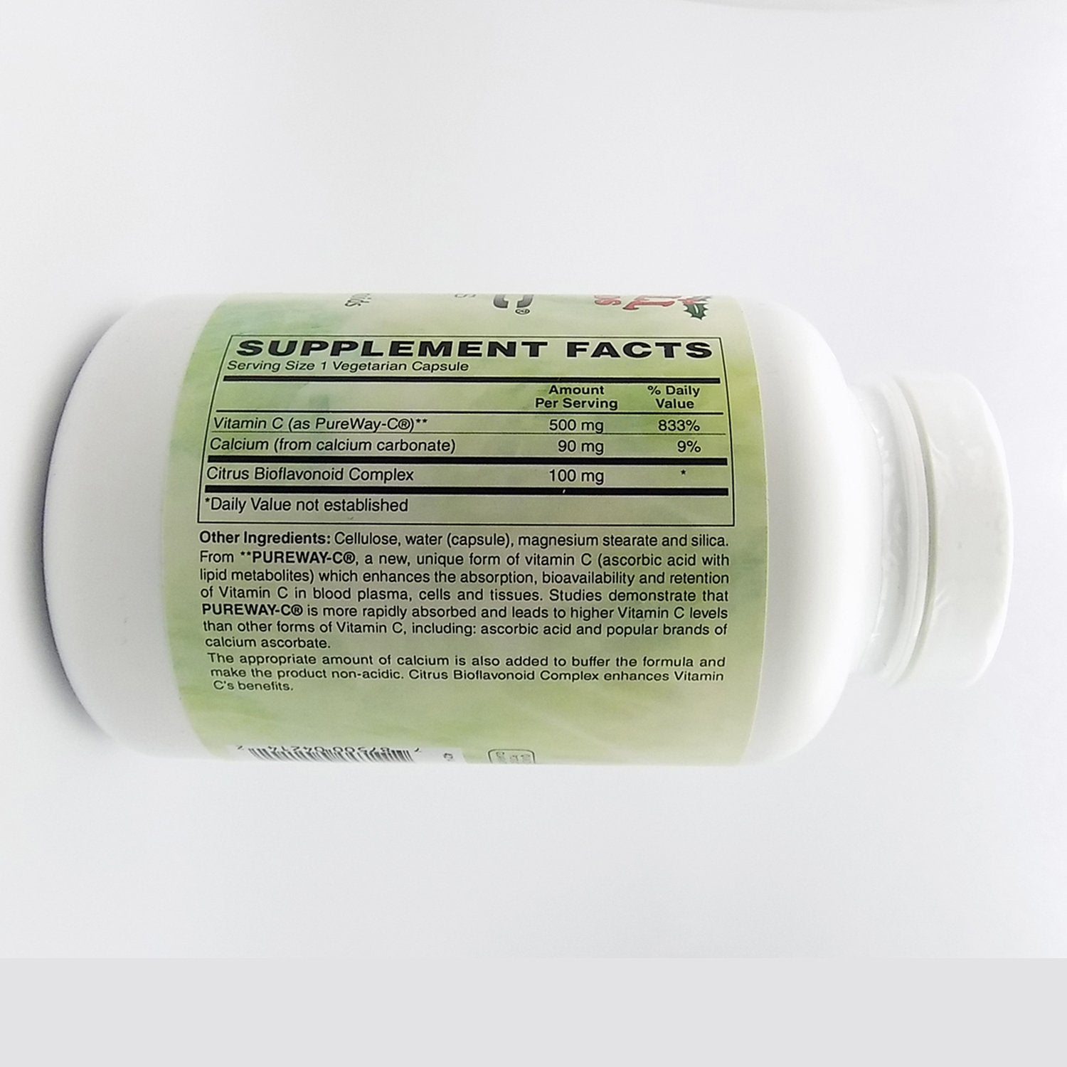 Holly Hill PureWay-C capsules closeup emphasizing GI-friendly delivery for daily use.