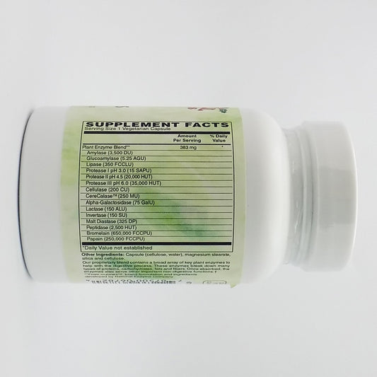 Holly Hill Ultra Veggie Enzymes capsule close-up highlighting vegan enzymes aiding protein and starch digestion