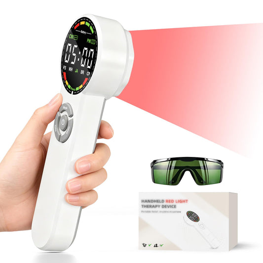 Holniva handheld red light therapy device on the face for skin comfort and rejuvenation