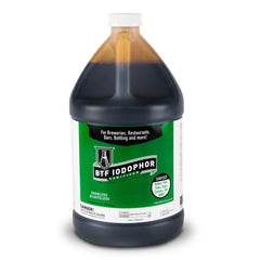 Homebrewers Outpost BTF Iodophor sanitizer bottle with no rinse formula for brewing gear.