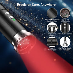 Device displays five wavelengths including blue red and infrared for versatile therapy