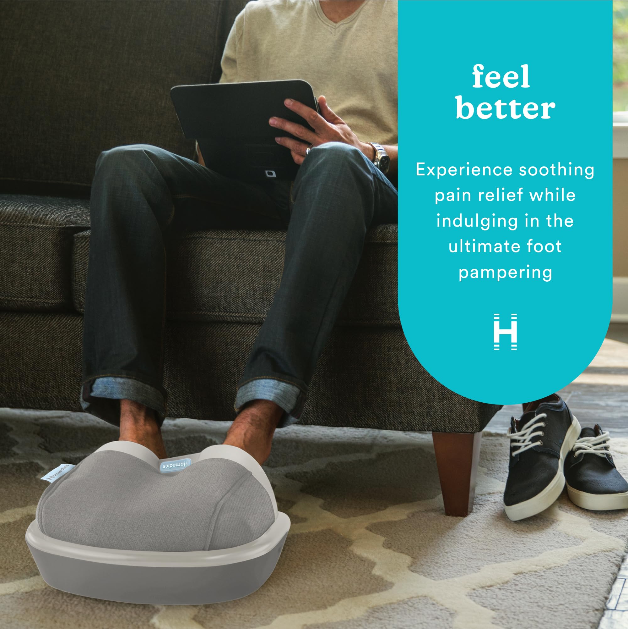 HoMedics Shiatsu Air Max Foot Massager control panel with adjustable intensity and heat.