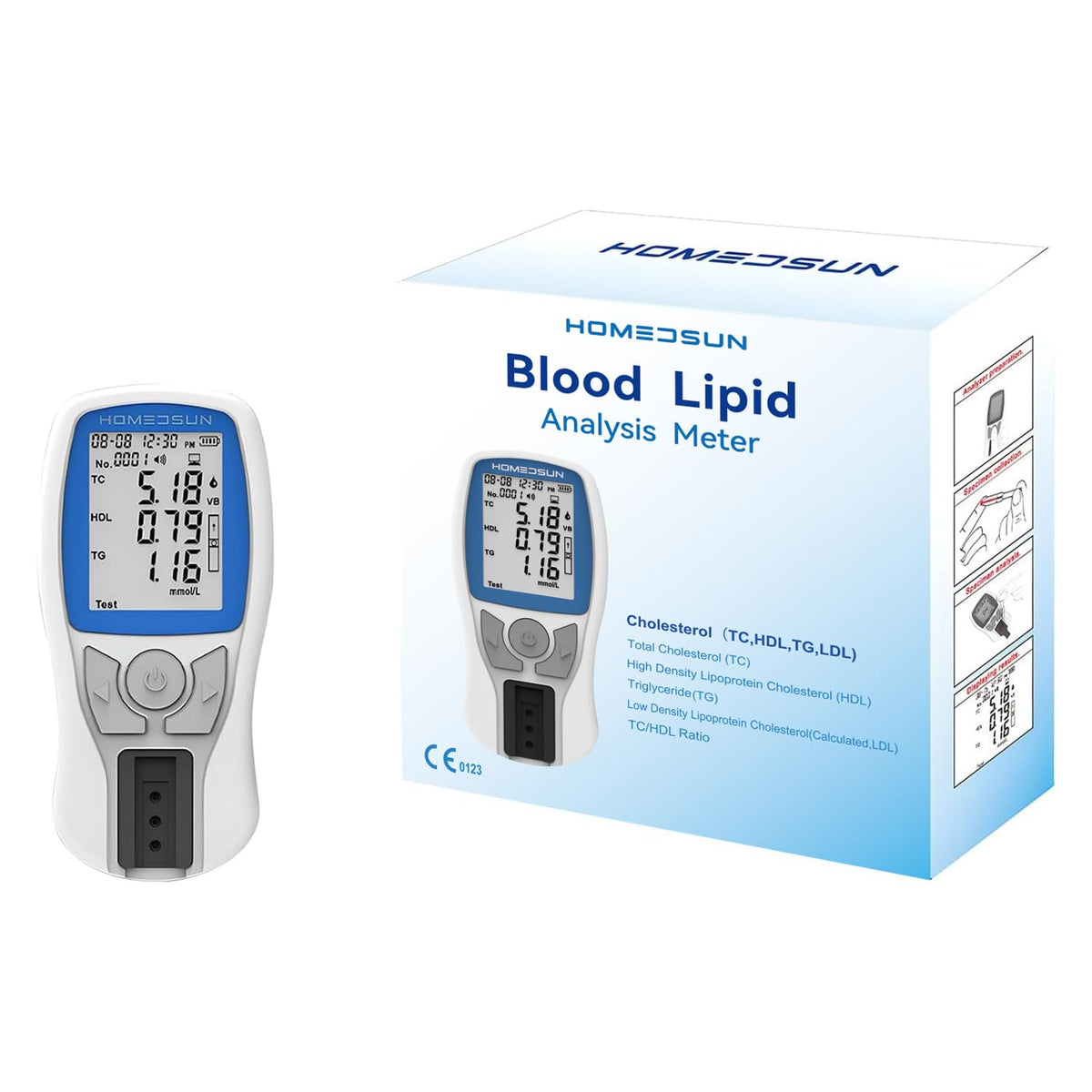 Homedsun HSLPM-102 device front view for quick at-home lipid testing