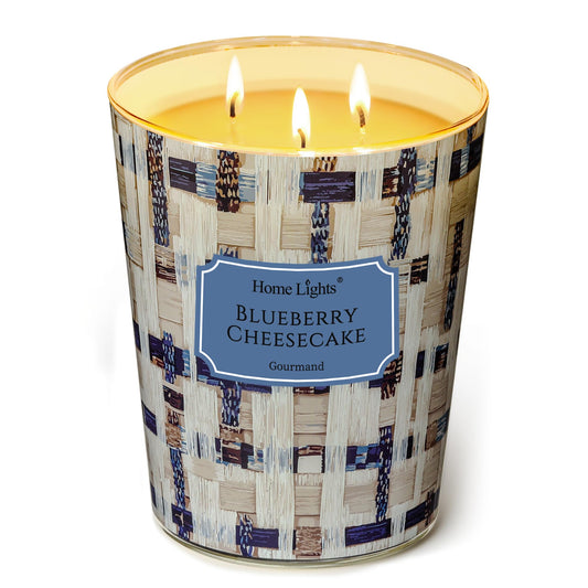 Home Lights Blueberry Cheesecake candle close-up for cozy ambience