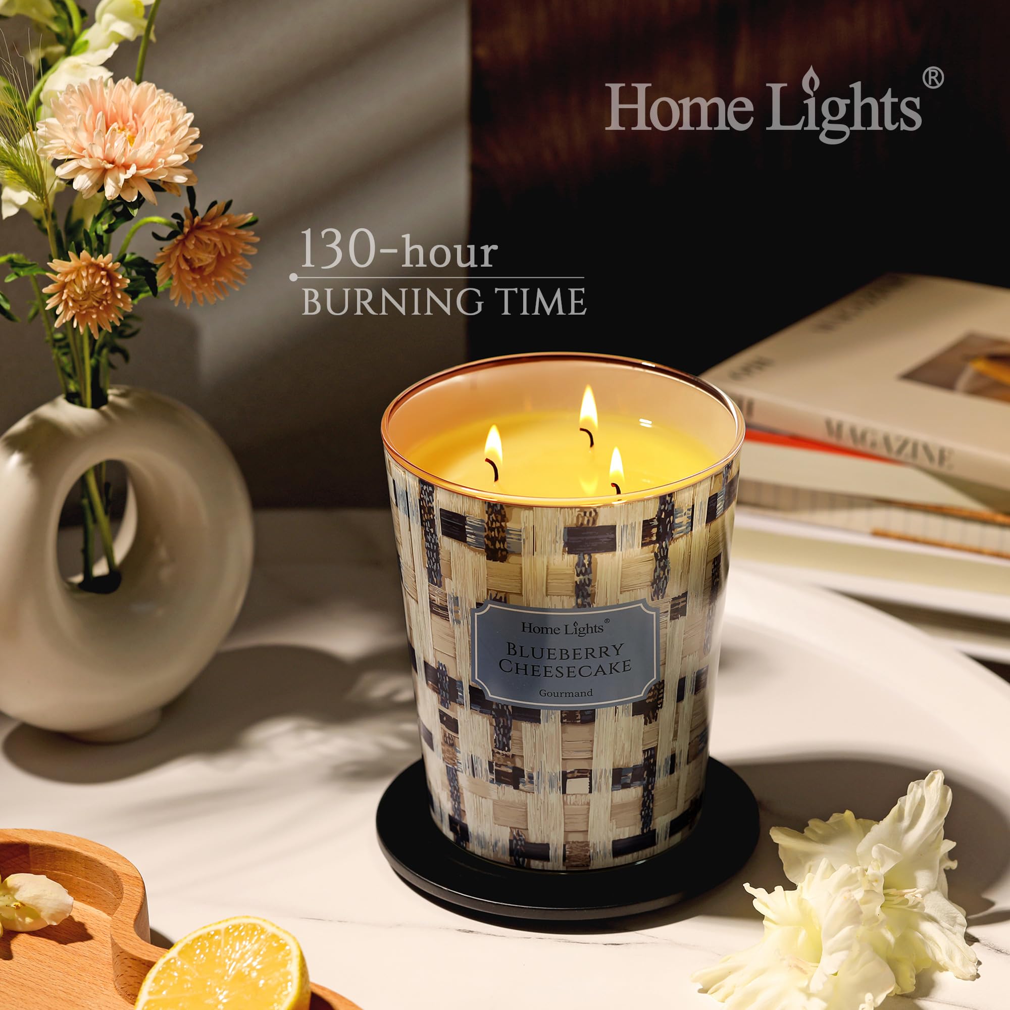 Home Lights Blueberry Cheesecake soy-wax jar emphasizes clean burning