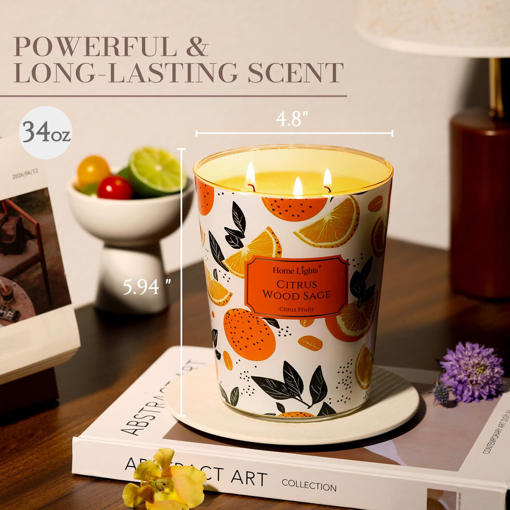 Home Lights 34oz jar candle delivering long-lasting fragrance.
