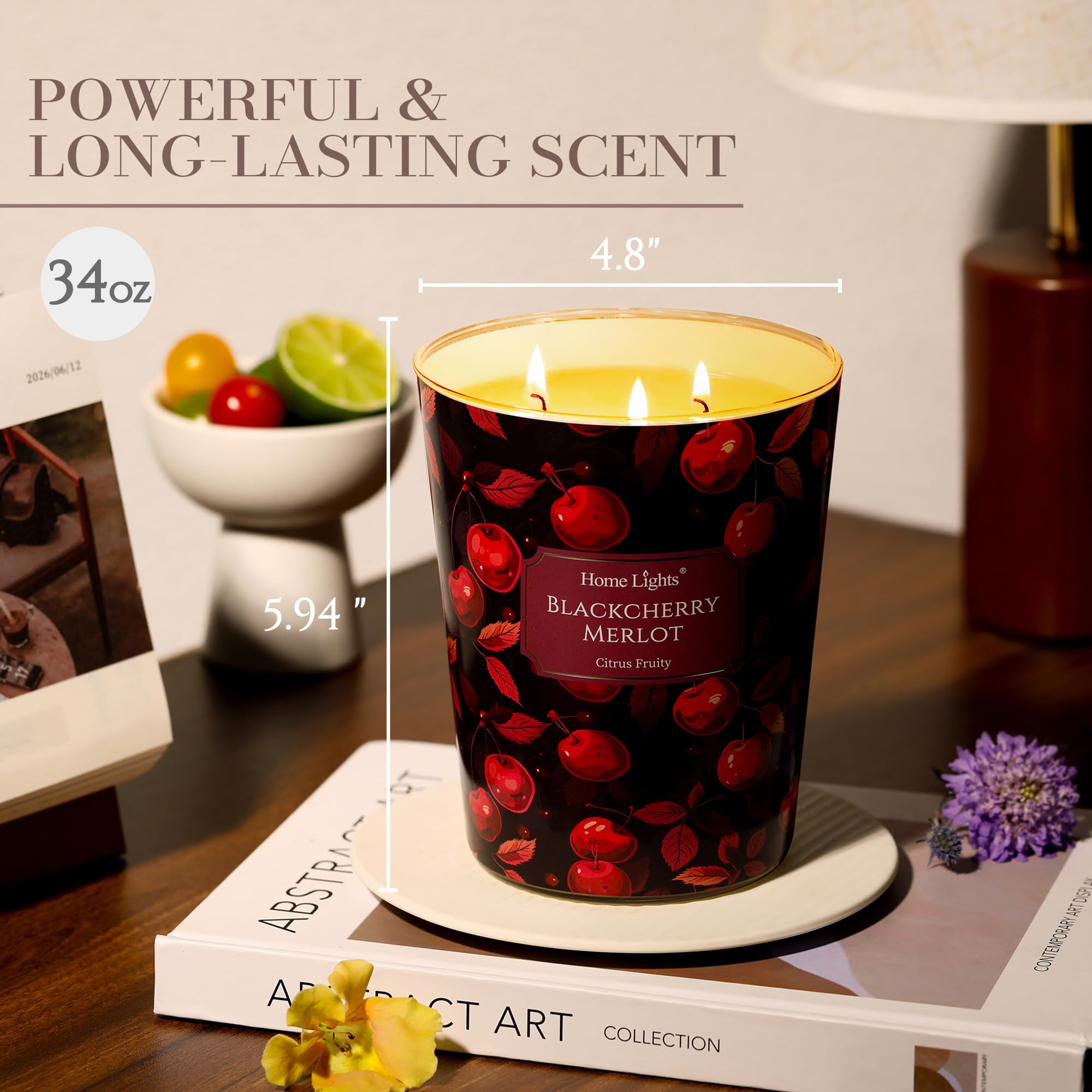 HomeLights three-wick candle in action delivering even fragrance throughout the space.