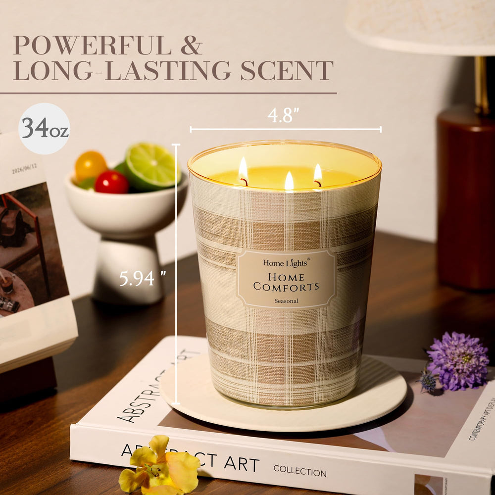 Homelights three-wick candle ensures an even melt for consistent glow.