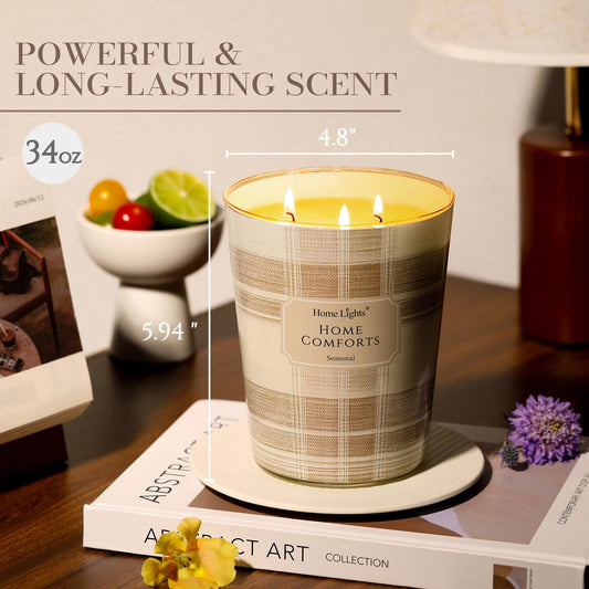Homelights three-wick candle ensures an even melt for consistent glow.