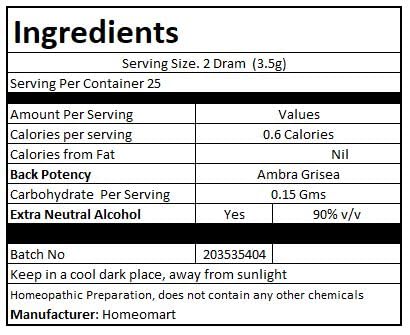 Ambra Grisea ingredients: homeopathic dilution with sucrose