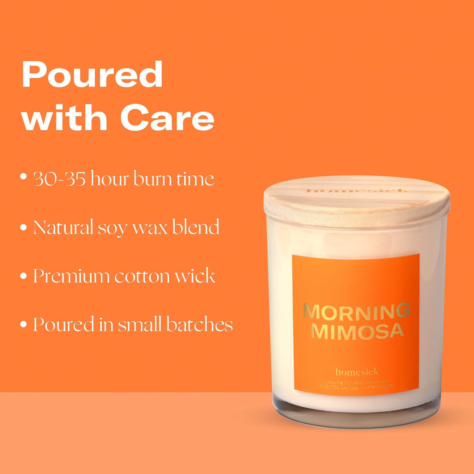 Homesick Morning Mimosa candle glow, hinting at a 30–35 hour burn.