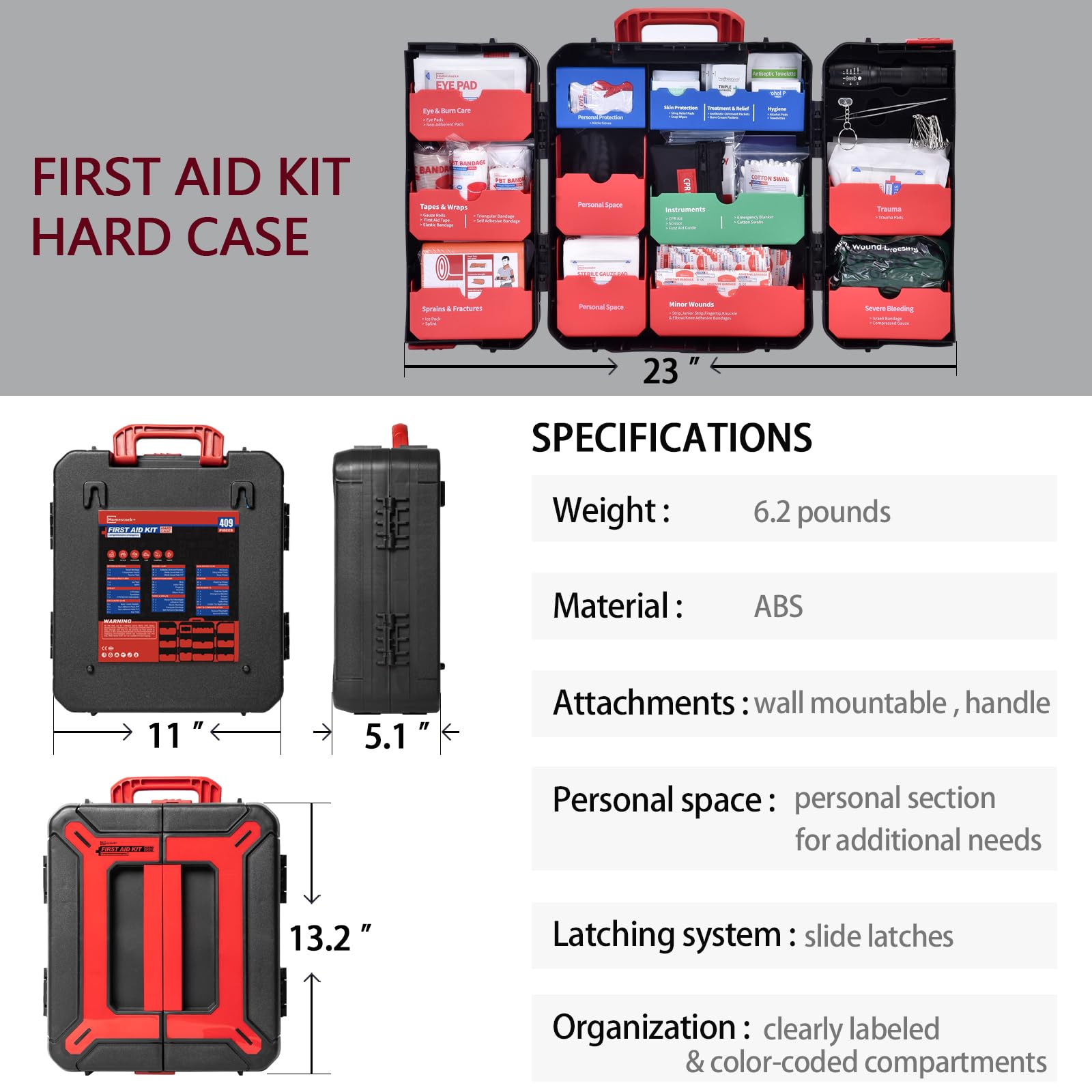 Homestockplus hard case first aid kit wall-mounting shown for easy access.