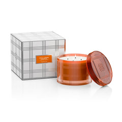 HomeWorx Hot Cider Donut candle in amber glass creates a cozy atmosphere