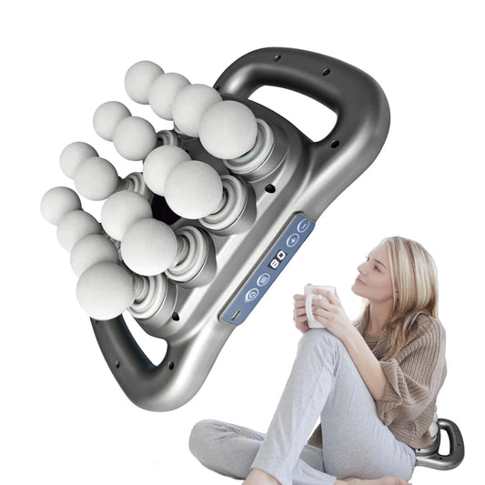 Homlume massage gun with 16 heads covers back, shoulders, arms, and legs for full-body relief.