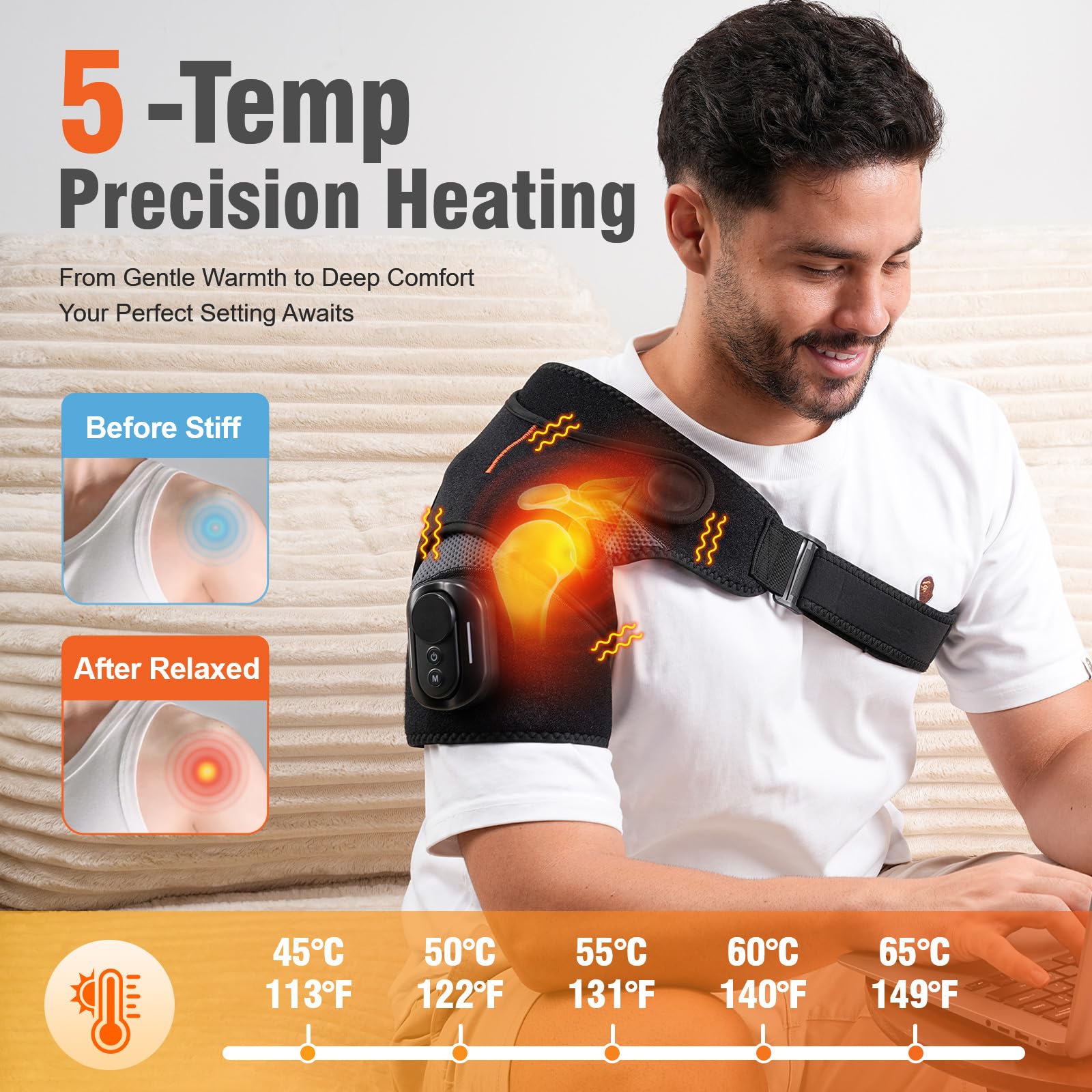 HOMVIMI 5 vibration modes provide soothing shoulder massage.