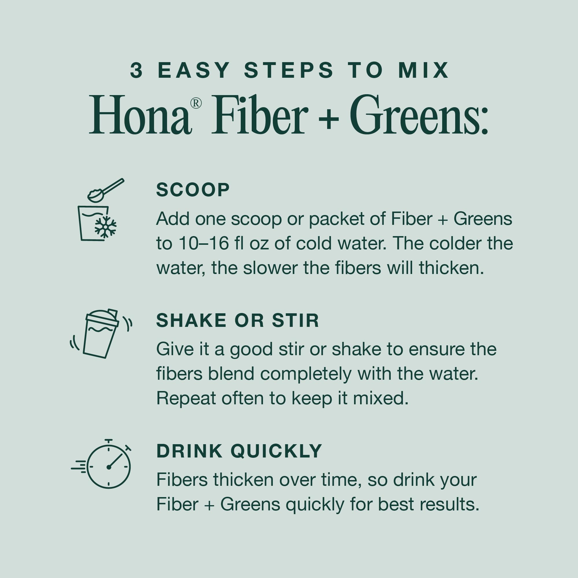 Hona Fiber + Greens daily-use smoothie for balanced nutrition.