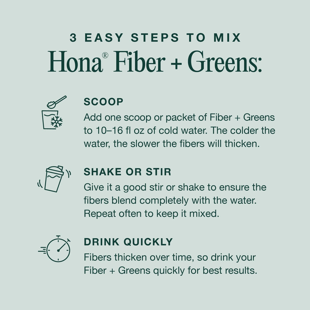 Hona Fiber + Greens daily-use smoothie for balanced nutrition.