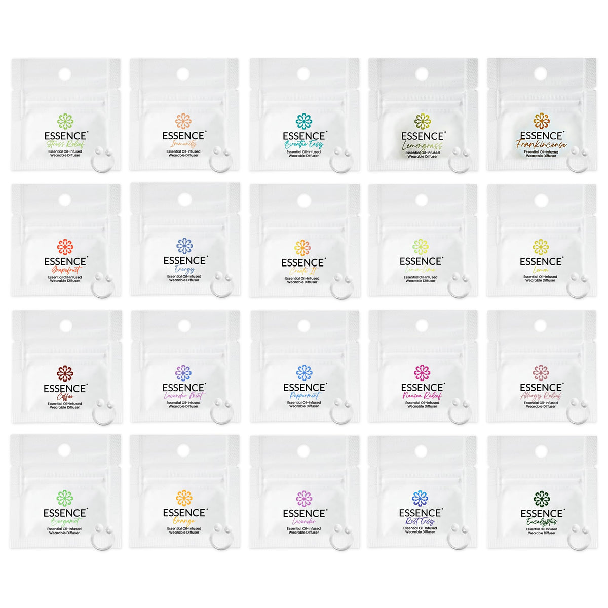 HONÉ Essence nasal diffuser ring close-up showing variety for personalized aromatherapy benefits