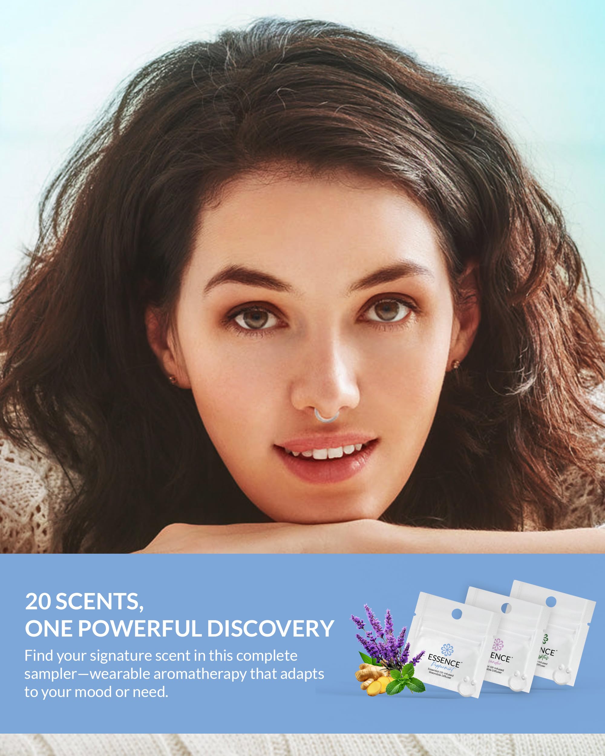HONÉ Essence wearable nasal diffuser ring on nose demonstrating private, portable wellness