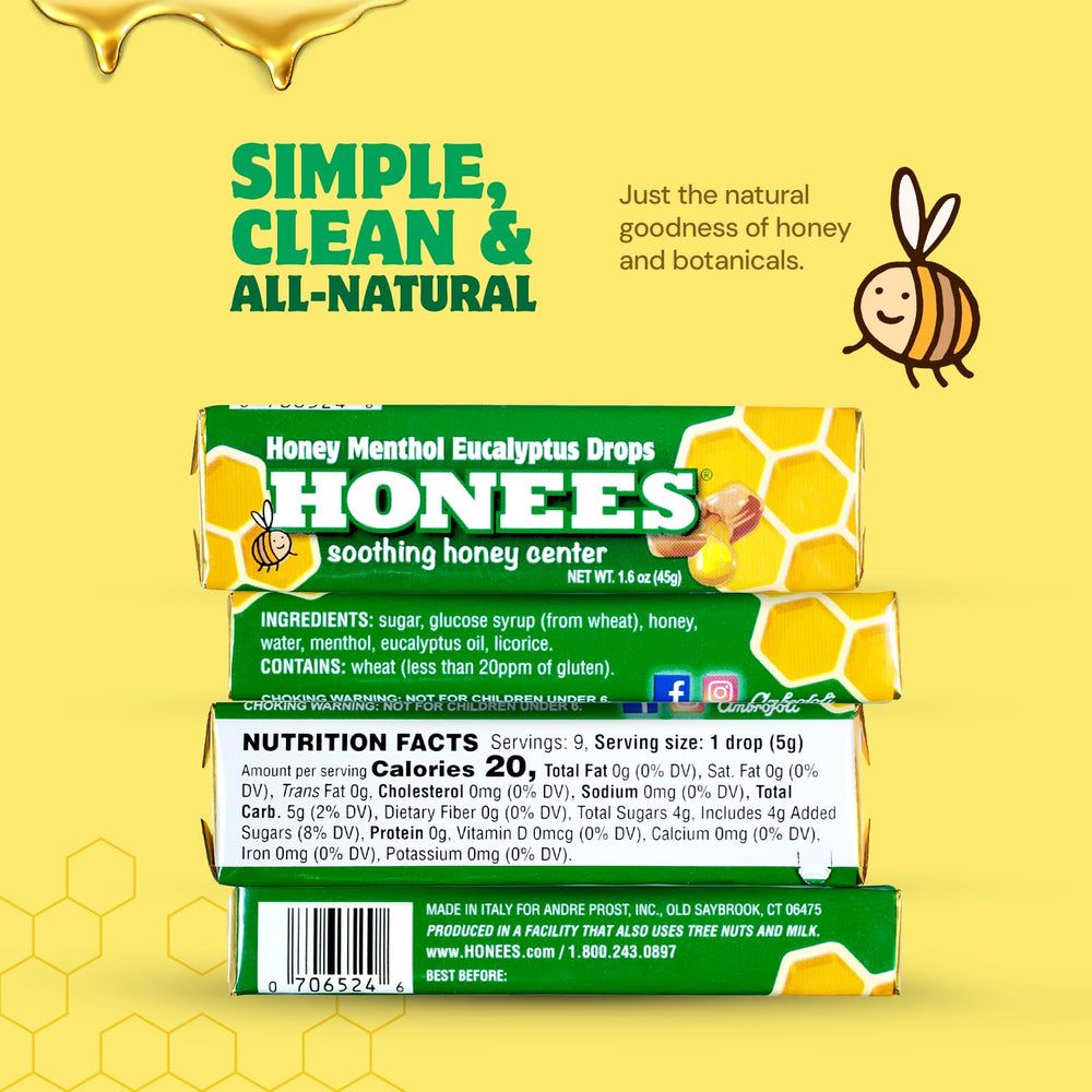 Honees Assorted Pack with individually wrapped drops for convenient daily use.
