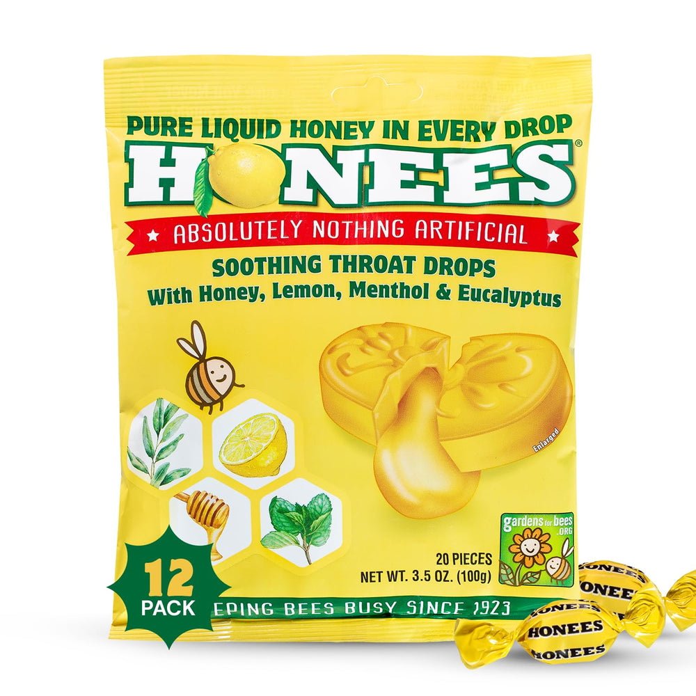 HONEES honey lemon cough drops bottle for portable soothing on the go