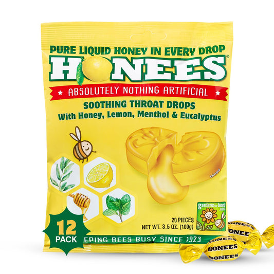 HONEES honey lemon cough drops bottle for portable soothing on the go