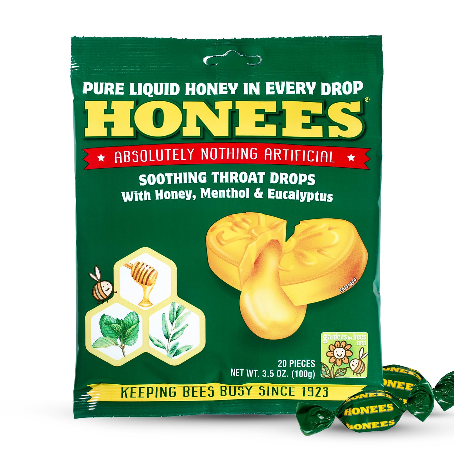 HONEES menthol cough drops bottle for natural throat soothing