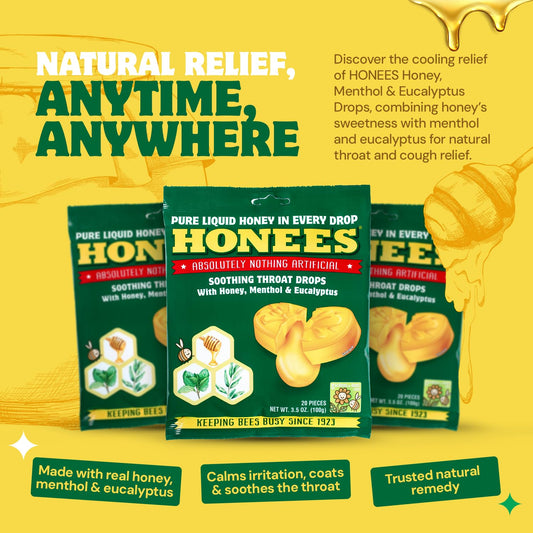 Honees menthol cough drops pack for on-the-go relief