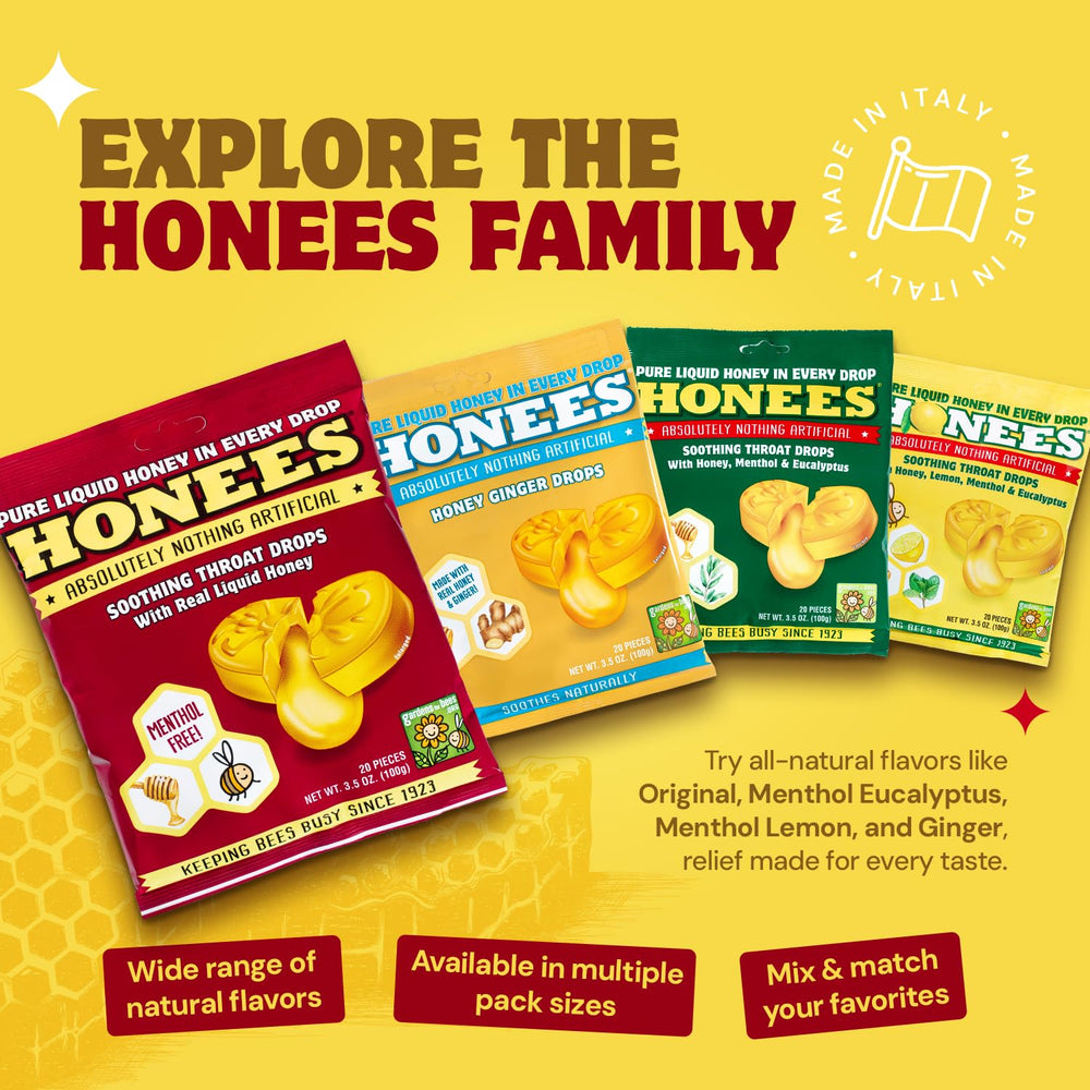 Vintage-inspired Honees packaging suggesting the original formula from the 1960s.