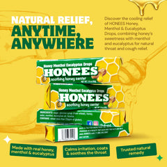 Honees Honey Menthol Drops Pack showcases natural sweetness and throat comfort.