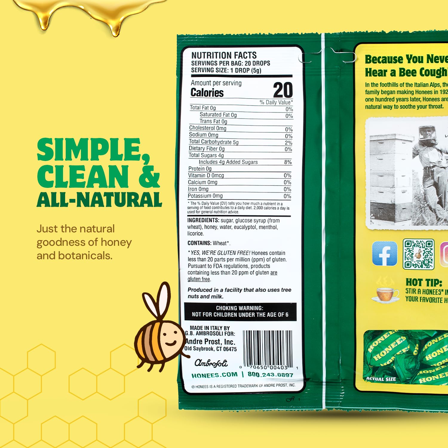 HONEES menthol-lemon drops bag provides refreshing cooling