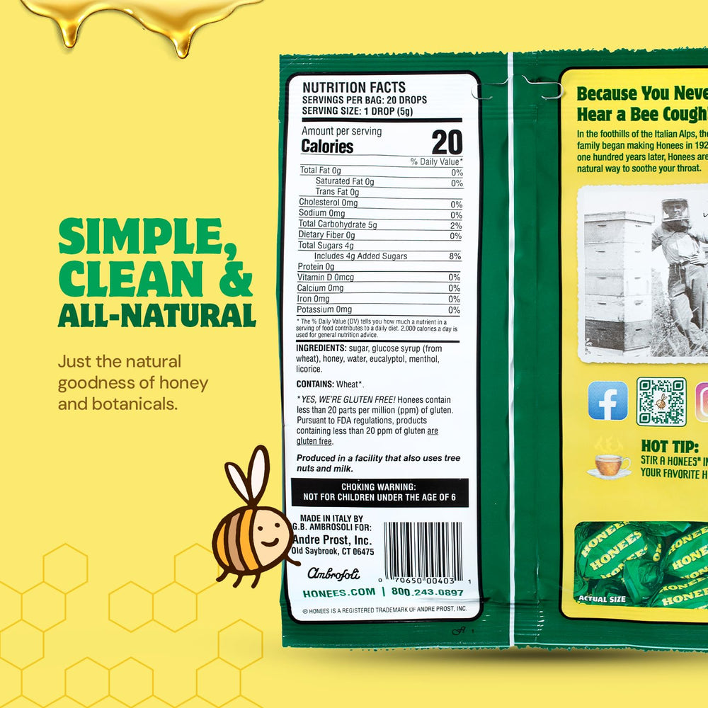 HONEES menthol-lemon drops bag provides refreshing cooling