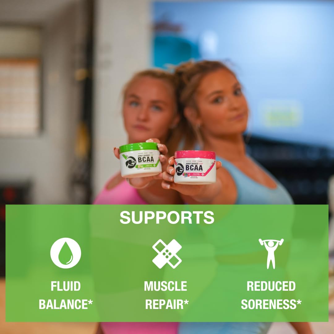 Honey Badger BCAA + EAA cucumber lime flavor close-up.