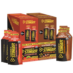 Honey Stinger caffeinated energy gel salted caramel latte, convenient 100-cal pack for on-the-go energy