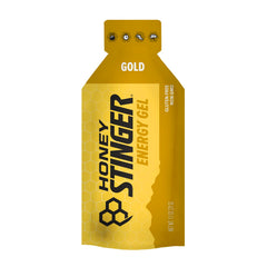 Honey Stinger Gold Energy Gel 24-pack display at events.
