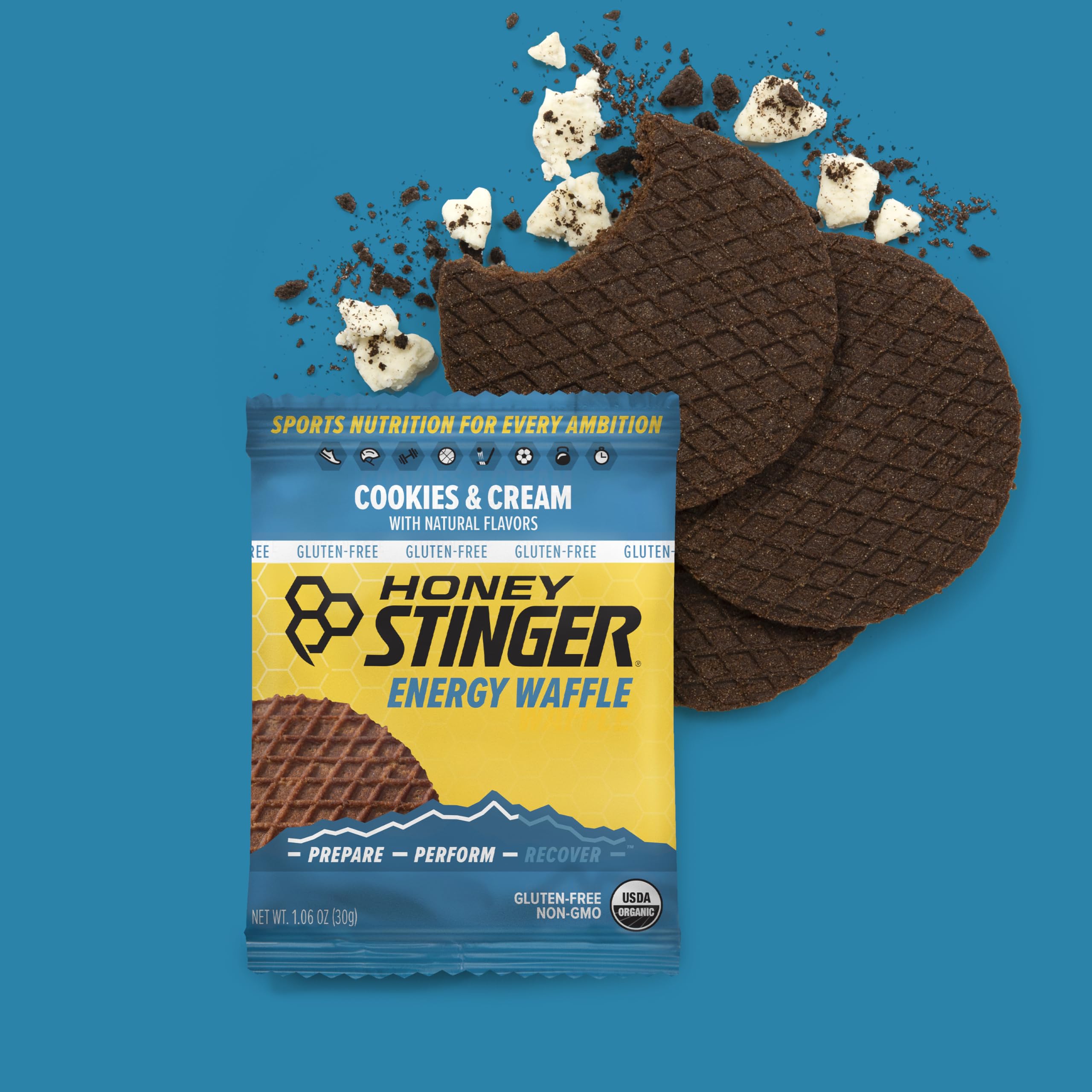 Individually wrapped waffles for portable, mess-free fueling during activities