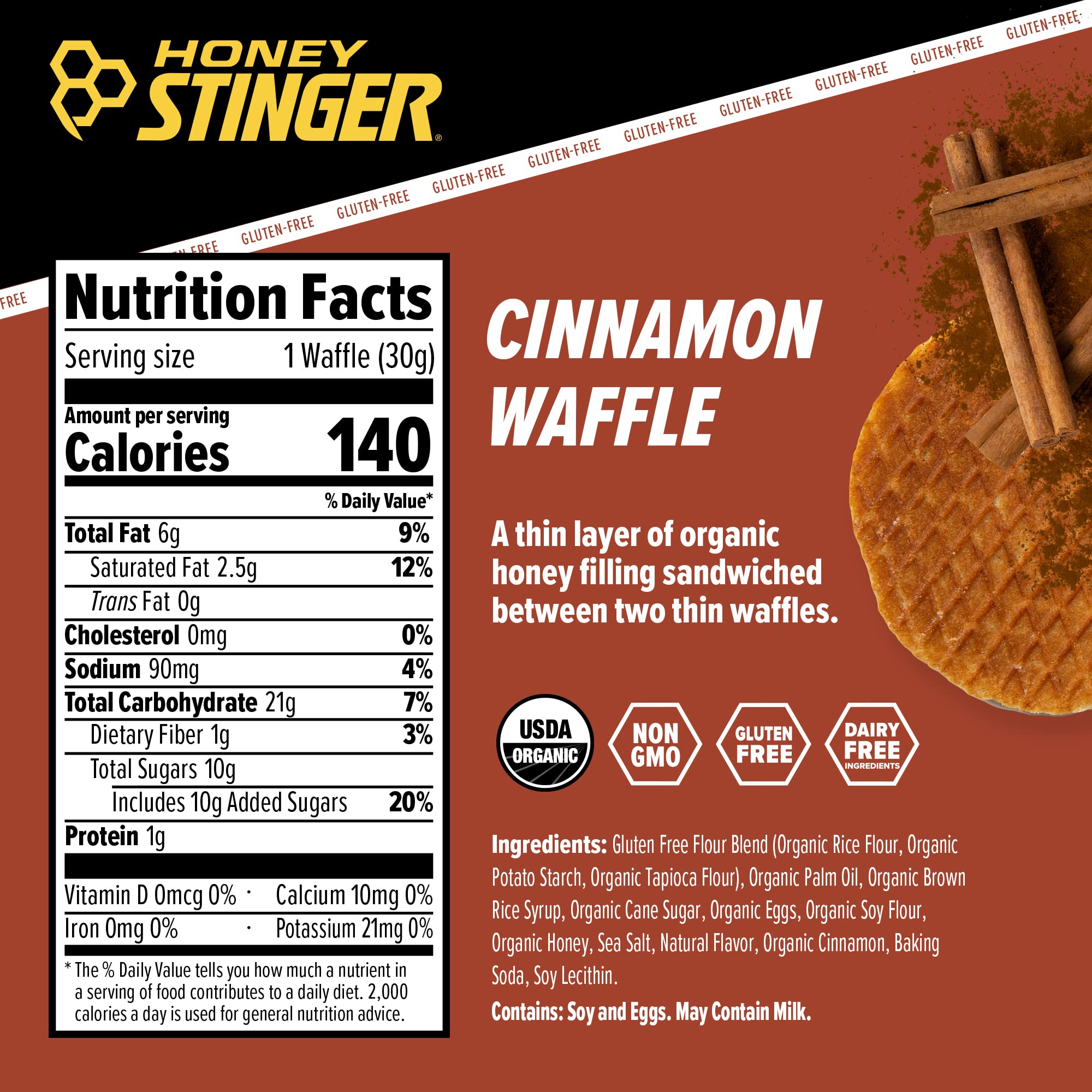 Cross-section of Honey Stinger Organic Cinnamon Waffle showing honey-filled center.