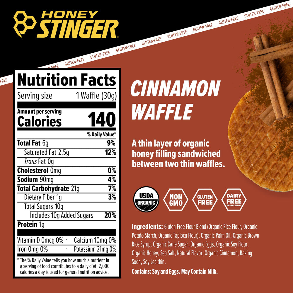 Cross-section of Honey Stinger Organic Cinnamon Waffle showing honey-filled center.