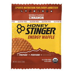 Close-up of Honey Stinger Organic Cinnamon Waffle texture with crisp edges for gluten-free snacking.