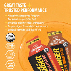 Honey Stinger organic energy gel salted caramel latte, gluten-free formula for endurance-ready fueling