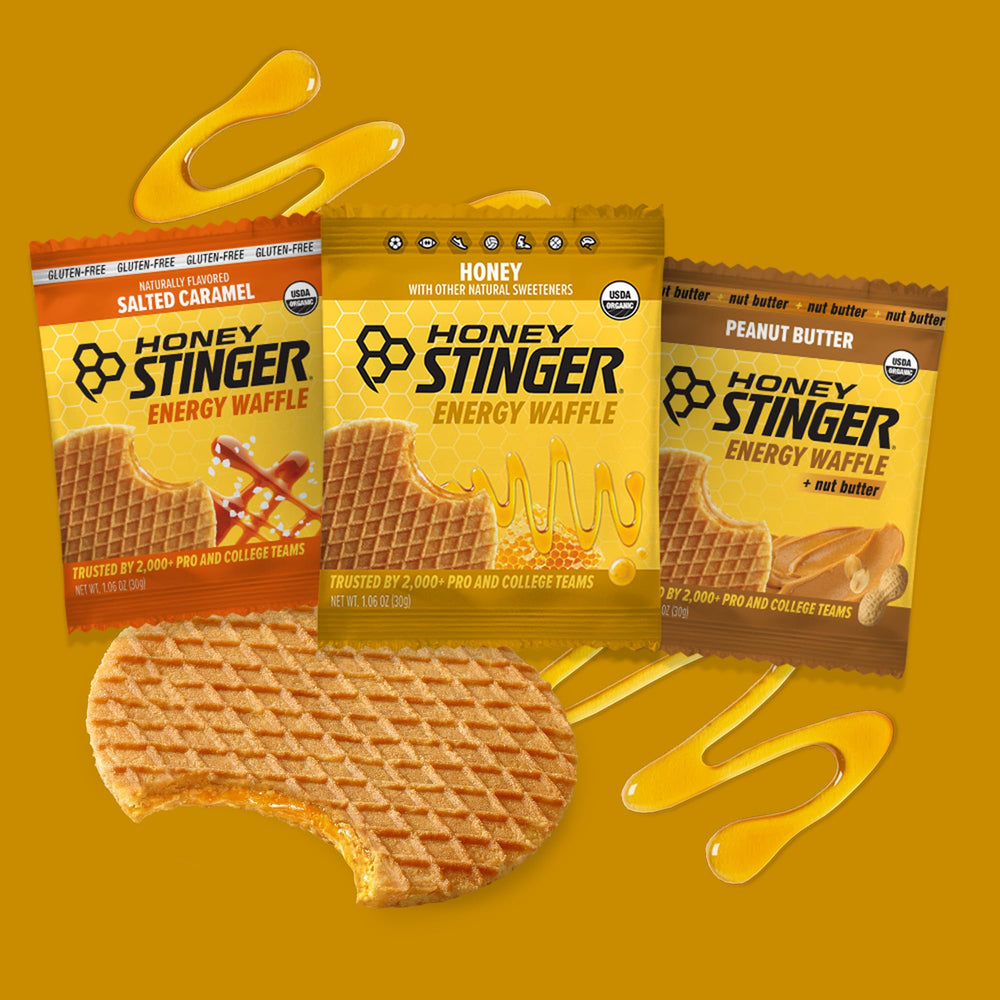 Honey Stinger Organic Energy Waffle salted caramel close-up highlighting flavor variety