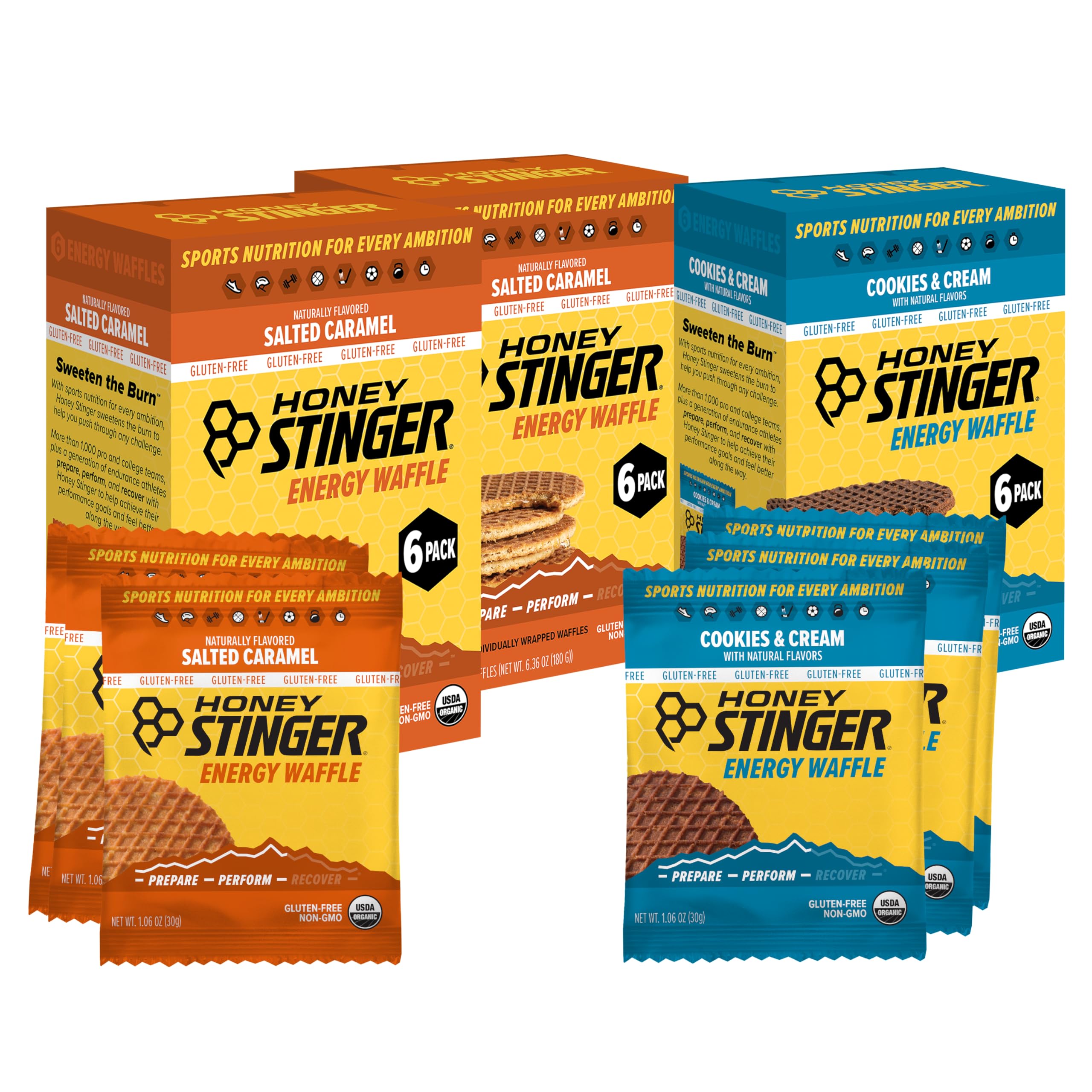 Honey Stinger organic energy waffles variety pack for on-the-go fueling