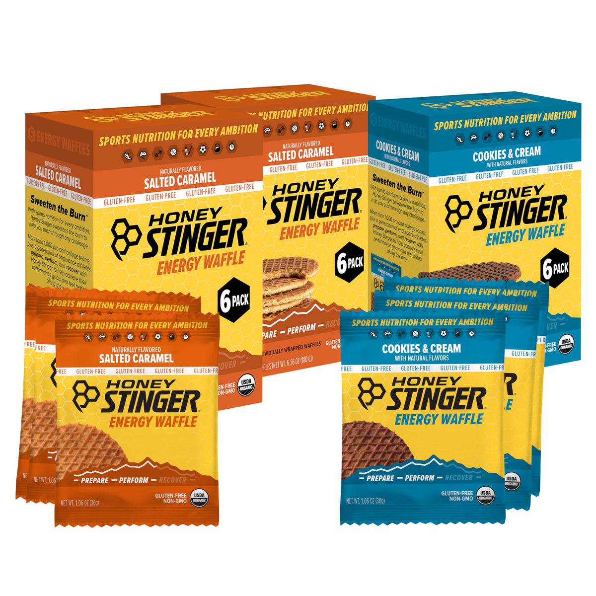 Honey Stinger organic energy waffles variety pack for on-the-go fueling