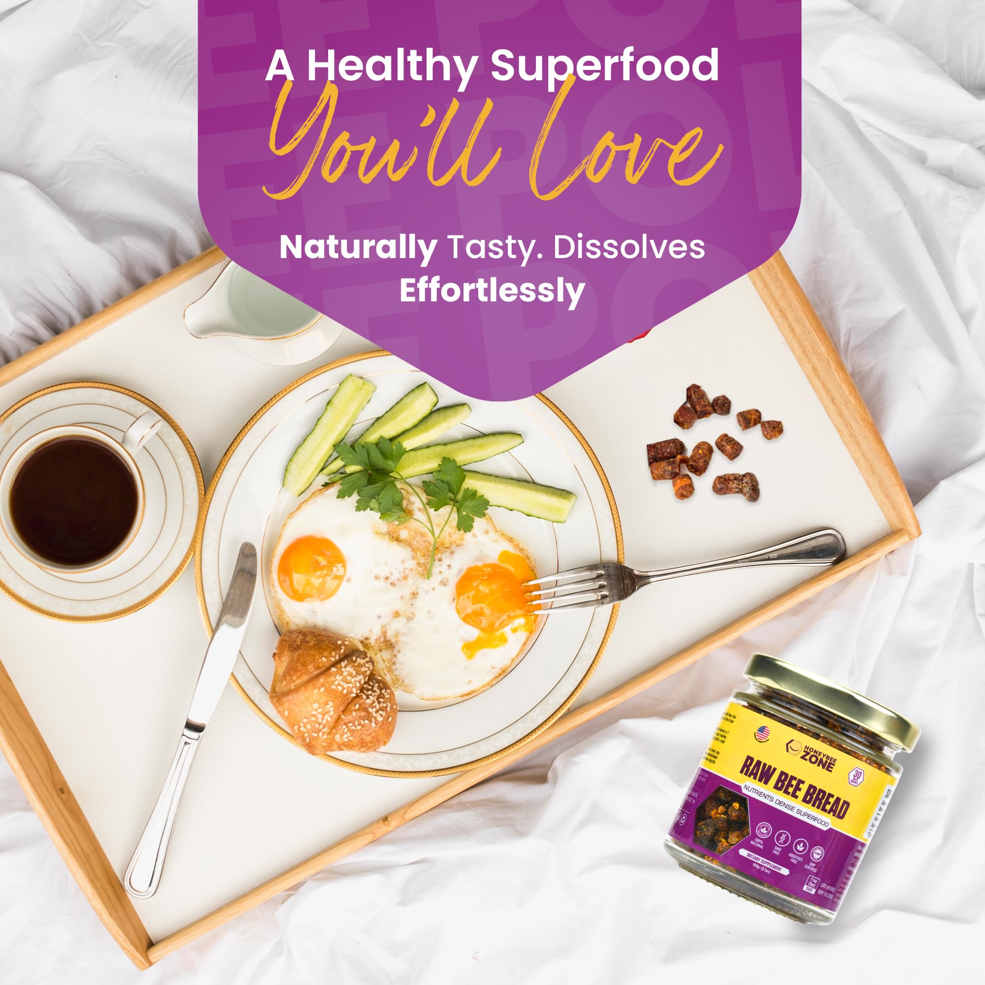 HoneyBeeZone natural-light product shot emphasizes single-ingredient goodness.