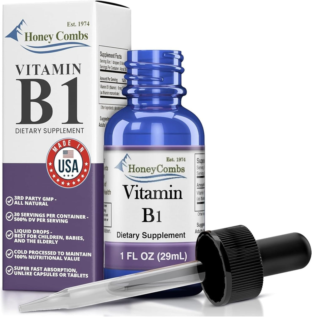 HoneyCombs B1 liquid drops bottle pour shows easy daily dosing