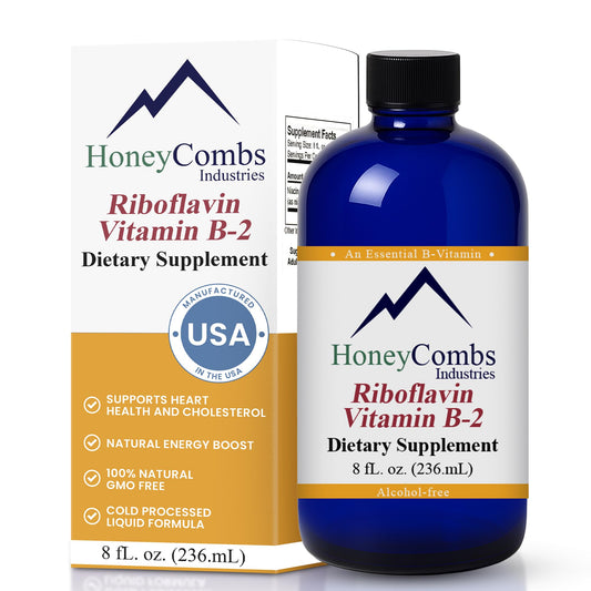 HoneyCombs Vitamin B2 drops bottle for natural energy support.